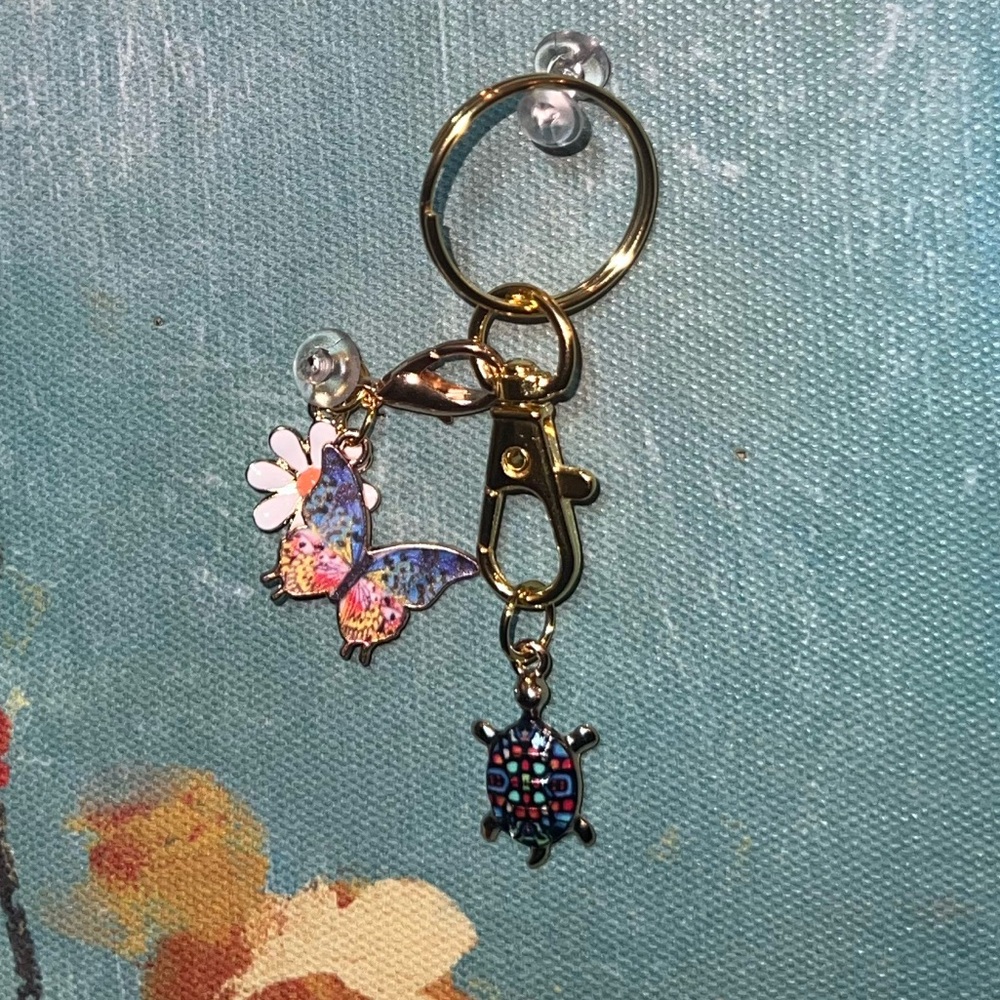 BRAND NEW Polka Dot Multicolor Turtle & Butterfly Keychain